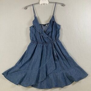 EXPRESS Women's Size M Blue Denim Chambray Ruffle Wrap Summer Mini Dress